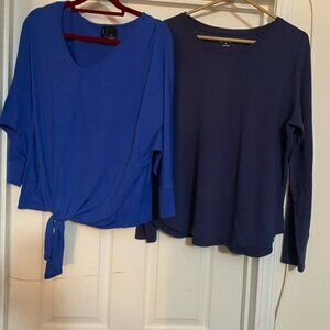 NorthStyle Blue Tie-Front V-Neck & Navy Long-Sleeve Tops Duo